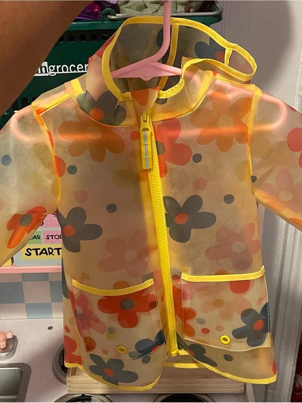 Kids Yellow Flower Print Rain Jacket